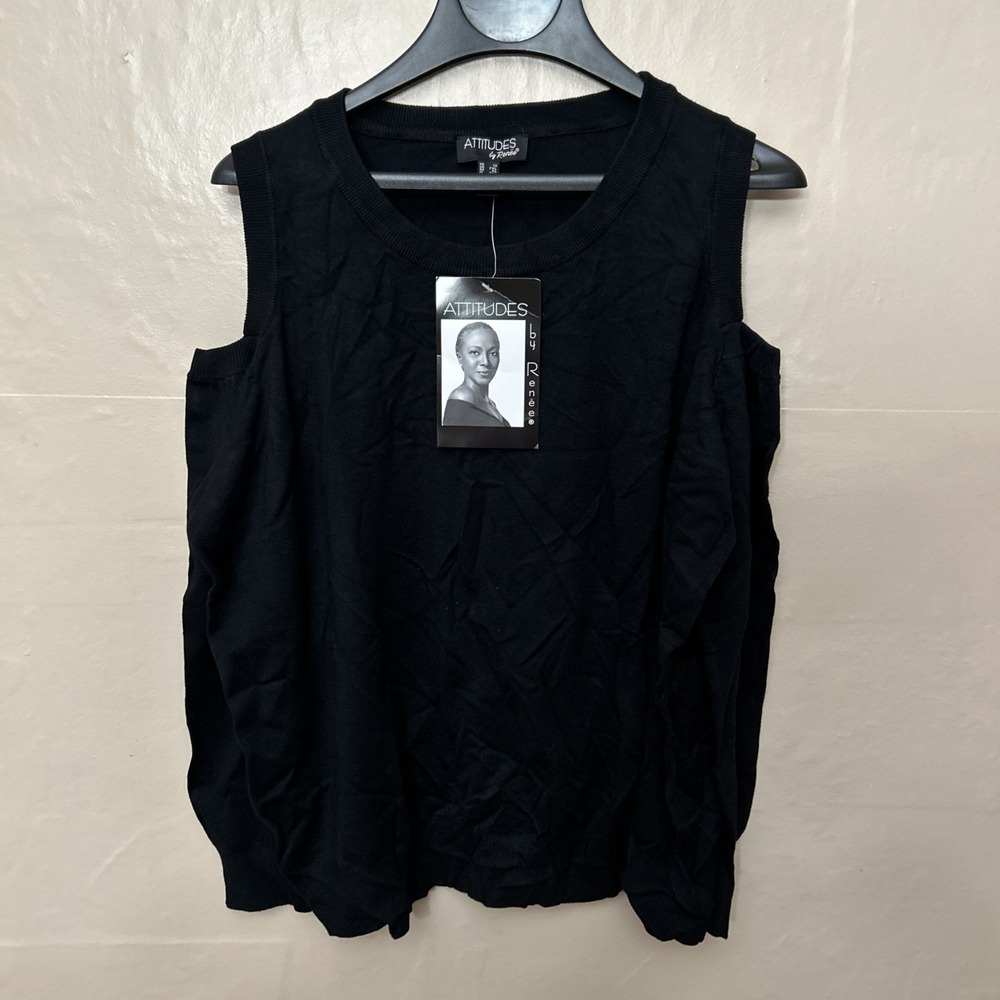 attitude by renee 1X Black Cold Shoulder Sweater